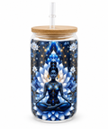 Blue Lotus 16oz Glass Tumbler with Bamboo Lid