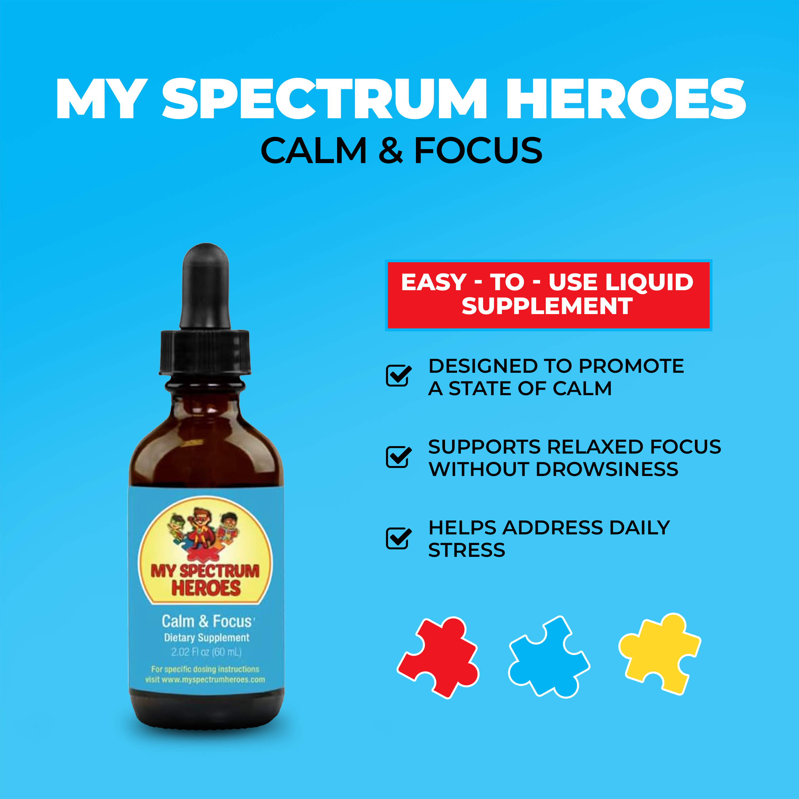 Calm & Focus Liquid Drops for Kids (L-Theanine, GABA & Huperzine A)