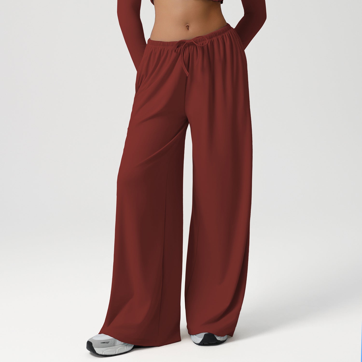 Autumn Winter Wide Leg Women Sports Pants Loose Low Waist Fitness Pants Drawstring Elastic Casual Yoga Pant Belt Pocket