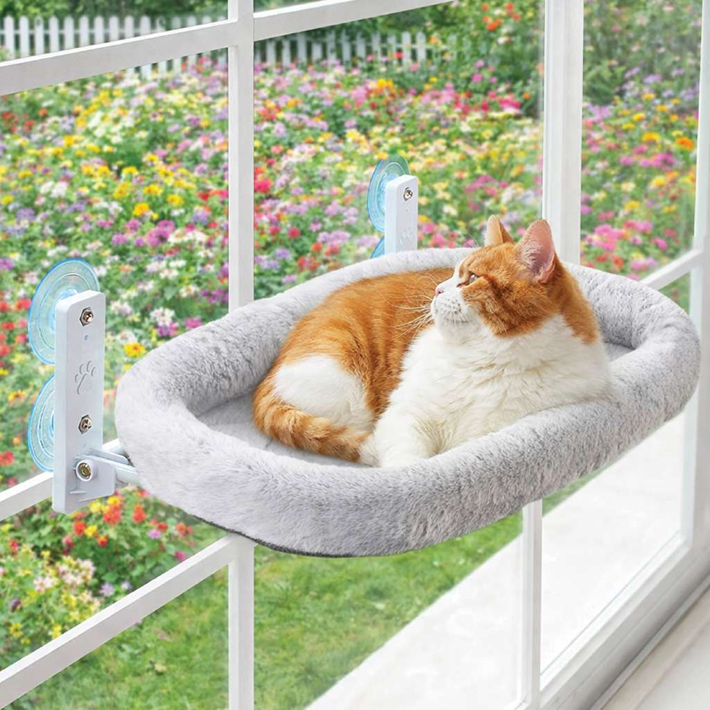 Katziela CloudPerch Cat Window Perch with Memory Foam Bed, Heavy-Duty Steel Frame, 4 Ultra-Strong Suction Cups