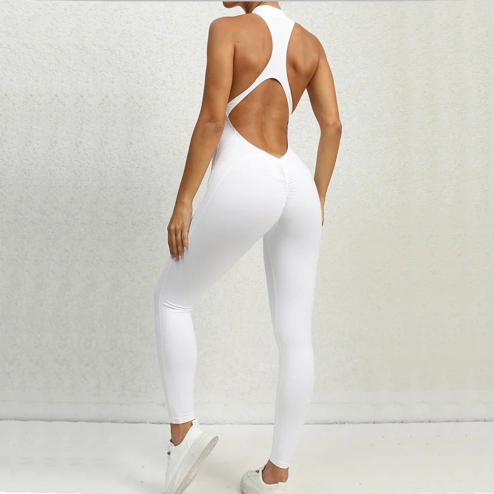 2026 Pad Sleeveless Deep V Exercise Gym Yoga Set One Piece Jumpsuit Women Sport Workout Fitness Scrunch Shorts Active Wear XP301