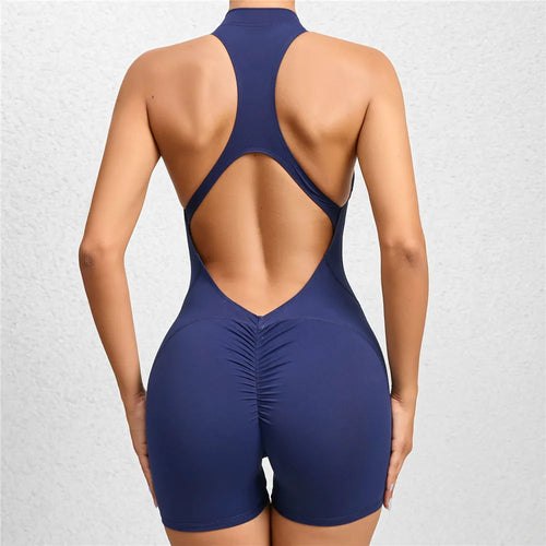 2026 Pad Sleeveless Deep V Exercise Gym Yoga Set One Piece Jumpsuit Women Sport Workout Fitness Scrunch Shorts Active Wear XP301