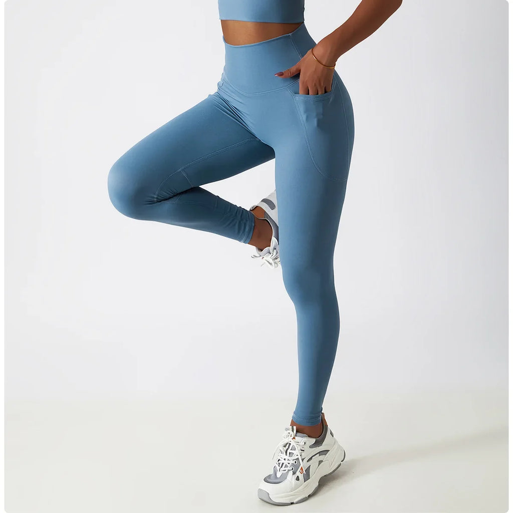 Cozy SkinFriendly Breathable Pocket Yoga Leggings Gym High Waist Sports Leggings Women Elasticity Fitness Running Hip Lift Pants