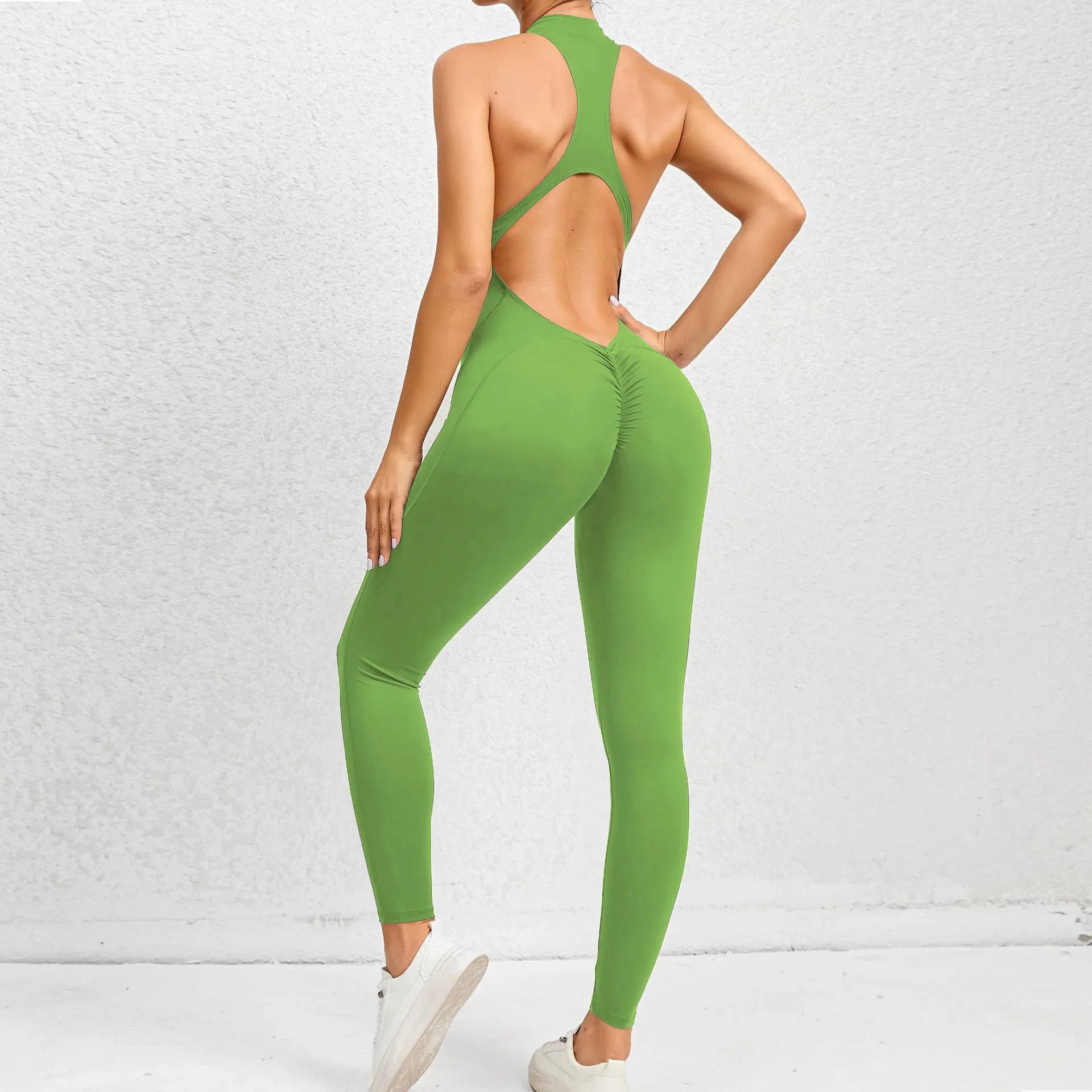 2026 Pad Sleeveless Deep V Exercise Gym Yoga Set One Piece Jumpsuit Women Sport Workout Fitness Scrunch Shorts Active Wear XP301