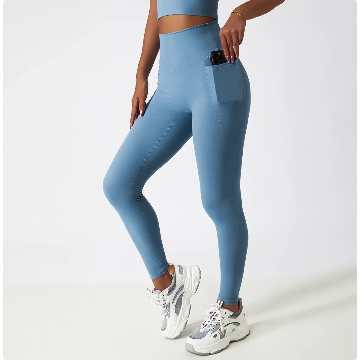 Cozy SkinFriendly Breathable Pocket Yoga Leggings Gym High Waist Sports Leggings Women Elasticity Fitness Running Hip Lift Pants