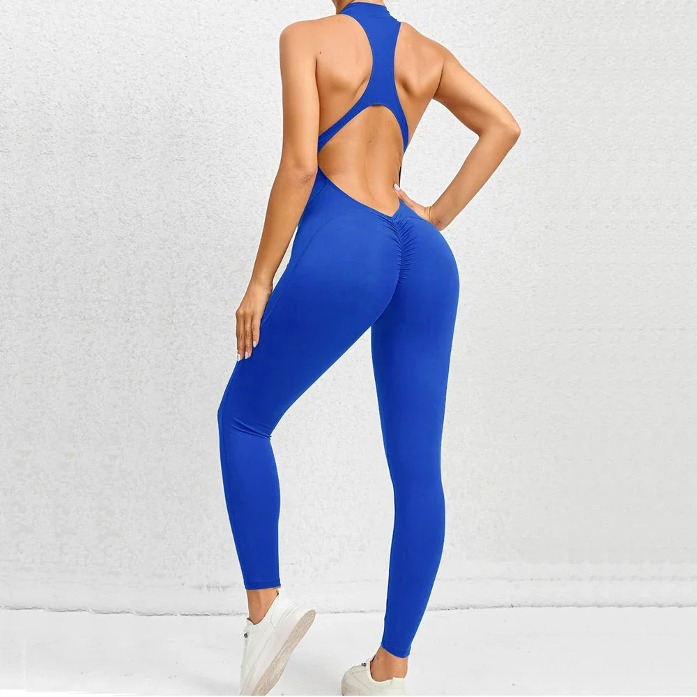 2026 Pad Sleeveless Deep V Exercise Gym Yoga Set One Piece Jumpsuit Women Sport Workout Fitness Scrunch Shorts Active Wear XP301