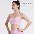 DIAS FIT JOY Women's Double Thin Shoulder Strap Yoga Vest with Chest Mat Sports Underwear V-neck Fitness Bra Yoga Back Beauty