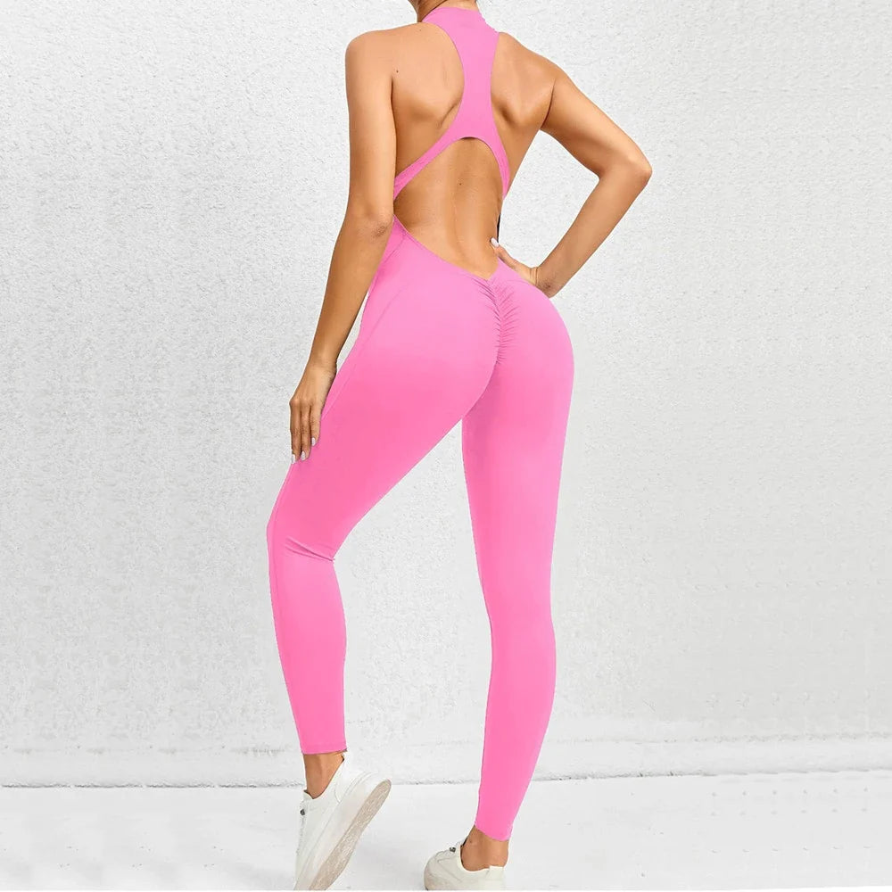 2026 Pad Sleeveless Deep V Exercise Gym Yoga Set One Piece Jumpsuit Women Sport Workout Fitness Scrunch Shorts Active Wear XP301