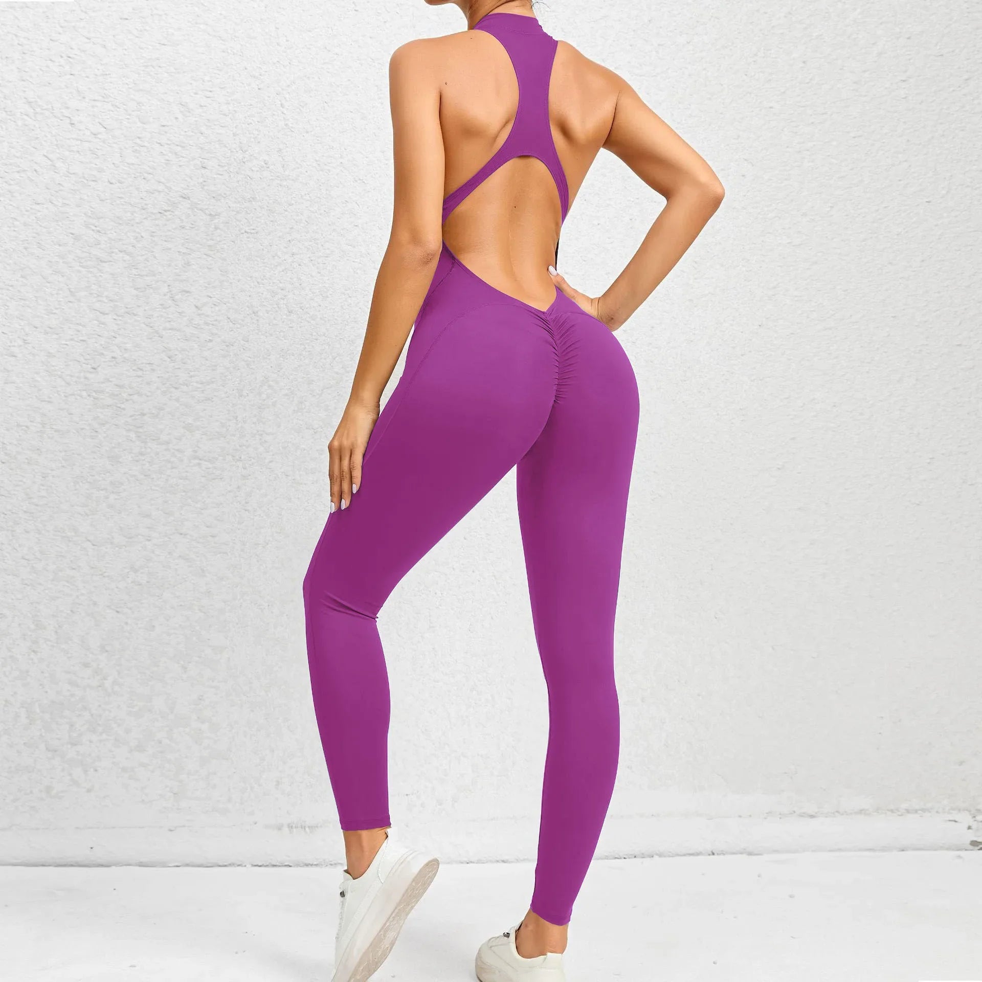 2026 Pad Sleeveless Deep V Exercise Gym Yoga Set One Piece Jumpsuit Women Sport Workout Fitness Scrunch Shorts Active Wear XP301